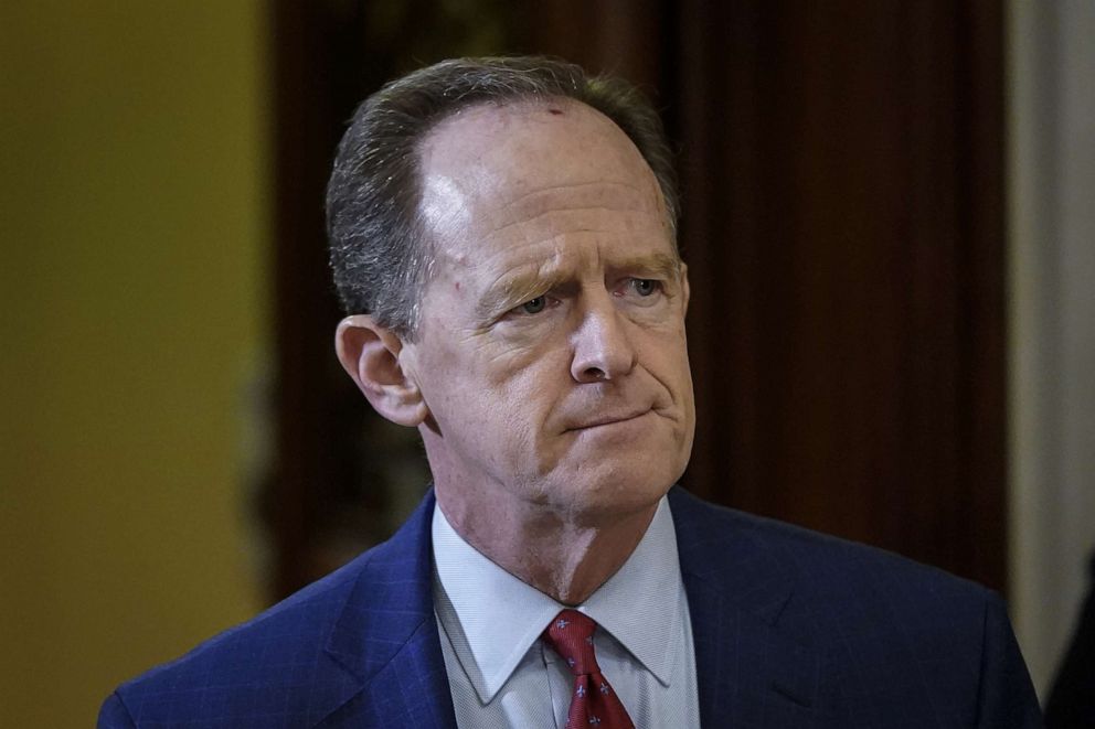 PHOTO: Sen. Pat Toomey leaves the Senate chamber during a recess in the Senate impeachment trial of President Donald Trump continues at the Capitol in Washington, Jan. 30, 2020.