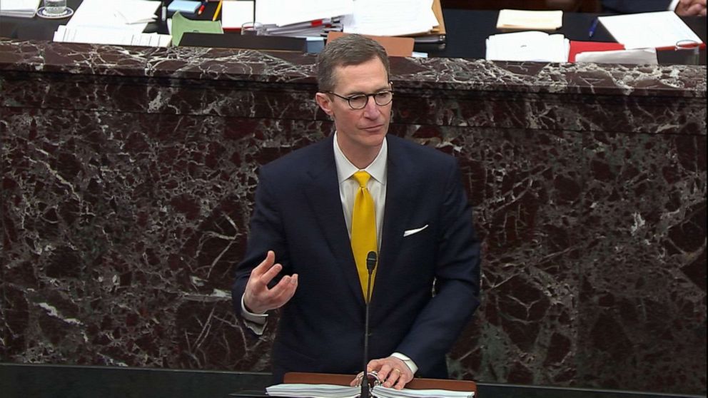 PHOTO: Patrick Philbin speaks on the Senate floor during the impeachment trial of President Donald Trump, Jan. 29, 2020, in Washington, DC.