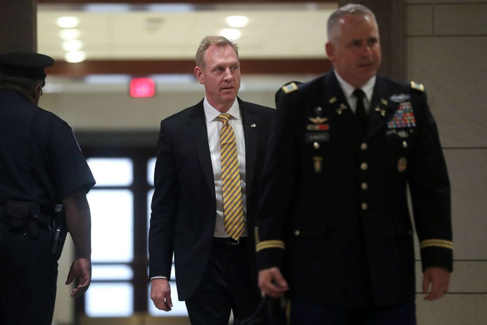 PHOTO: U.S. Acting Defense Secretary Patrick Shanahan arrives to hold a classified briefing on Iran on Capitol Hill in Washington, May 21, 2019.