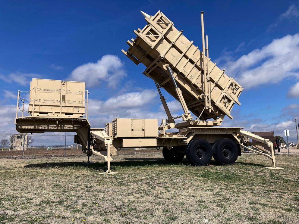PHOTO: A Patriot missile mobile launcher is displayed outside the Fort Sill Army Post near Lawton, Okla., March 21, 2023.