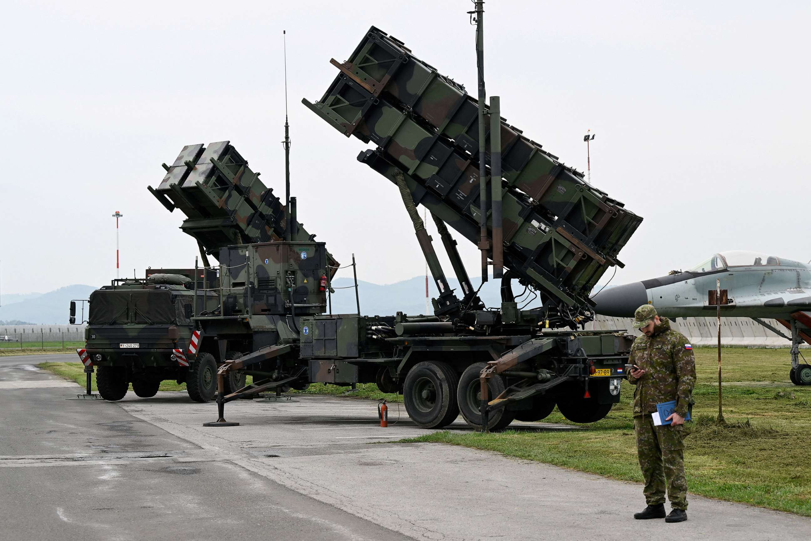 PHOTO: In this May 6, 2022, file photo, a Patriot missile defence system is seen at Sliac Airport, in Sliac, near Zvolen, Slovakia.