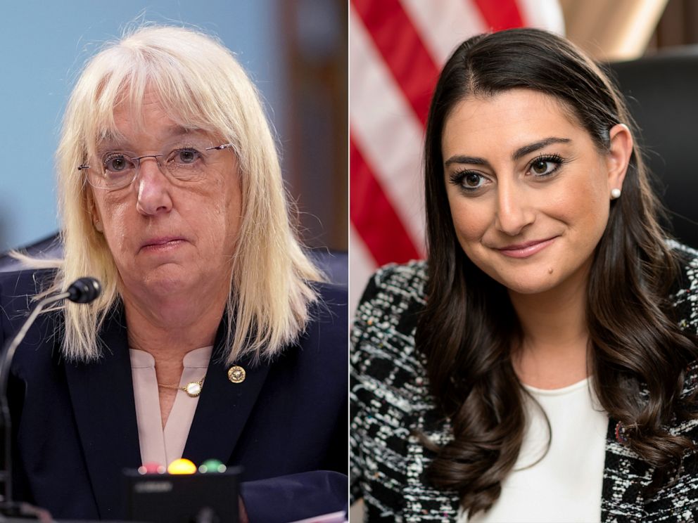 PHOTO: In this May 11, 2021, file photo, Sen. Patty Murray attends a committee meeting in Washington, D.C. | In this July 30, 2021, file photo, Rep. Sara Jacobs appears in her office in Washington, D.C.