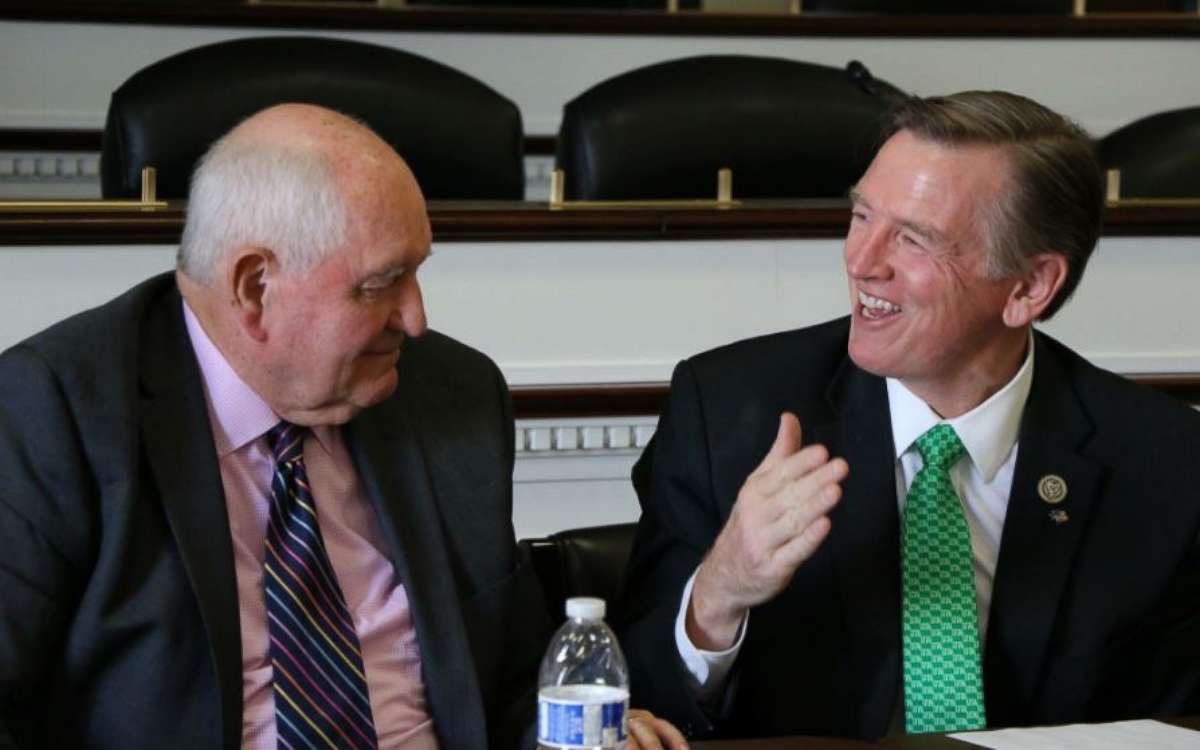 PHOTO: Rep. Paul Gosar, right, is joined by Secretary of Agriculture Sonny Perdue at a Western Caucus monthly meeting on Thursday, Sept. 6, 2018.