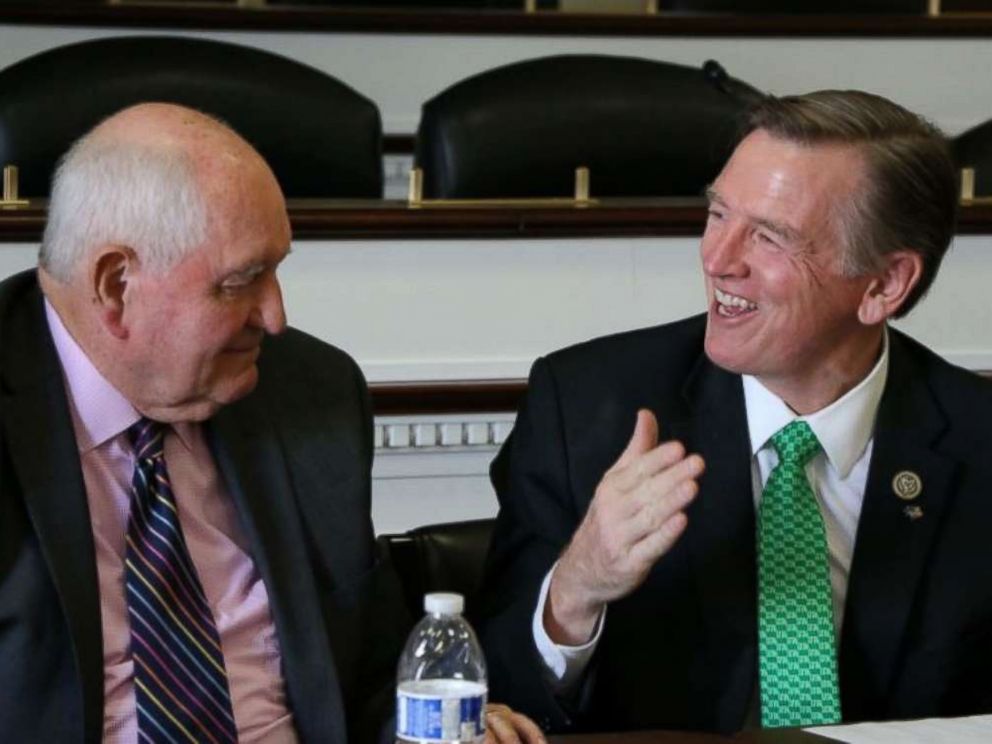 PHOTO: Rep. Paul Gosar, right, joins Agriculture Secretary Sonny Perdue at a monthly meeting of the Western Caucus on Thursday, September 6, 2018.