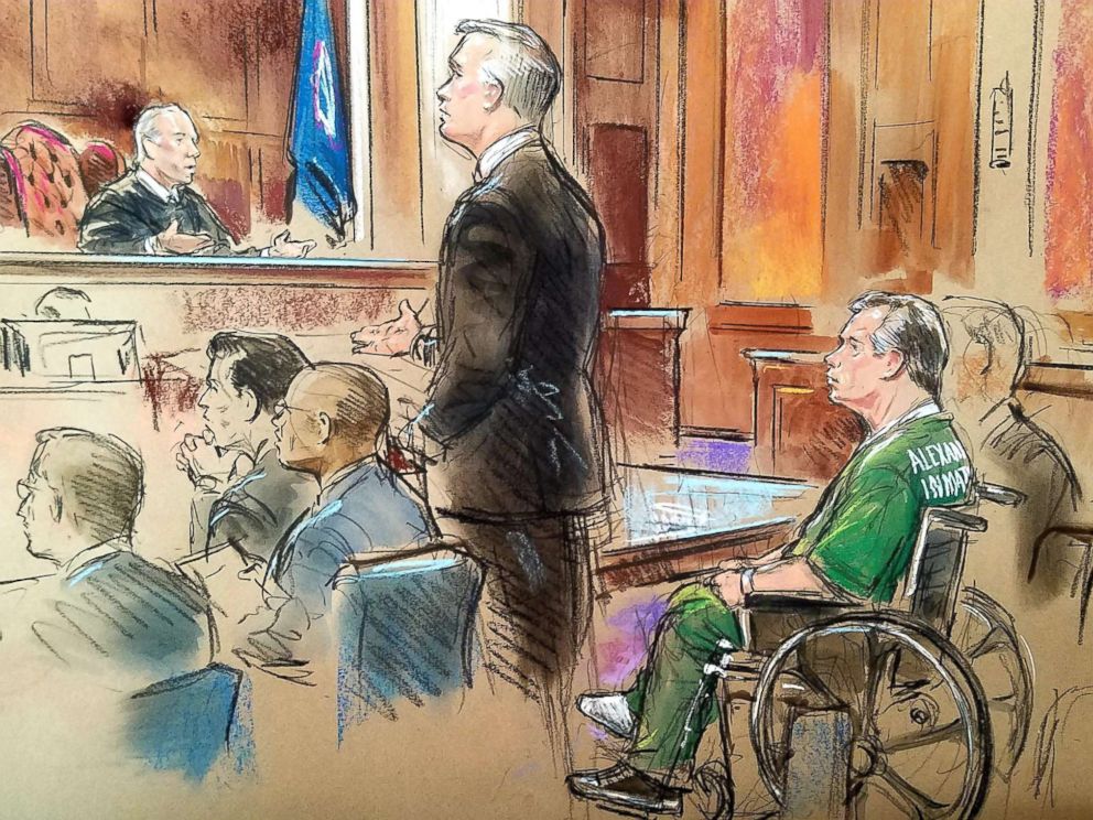 PHOTO: Former Trump campaign chairman Paul Manafort, appears in a wheelchair at the Albert V. Bryan United States Courthouse Oct. 19, 2018 in Alexandria, Virginia.