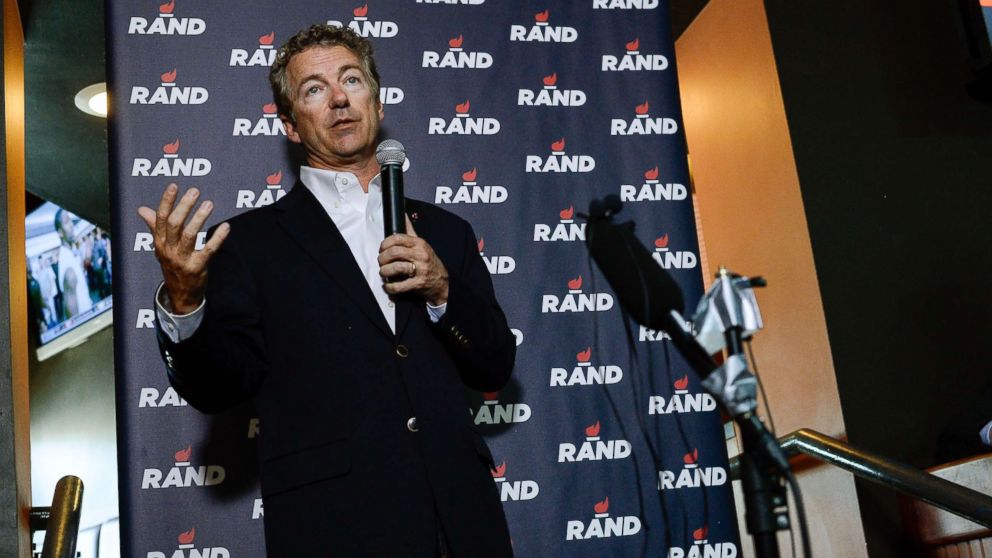 Sen. Rand Paul, GOP presidential candidate addresses his supporters during a campaign event, June 29, 2015, at Choppers Sports Bar & Grill in Denver.