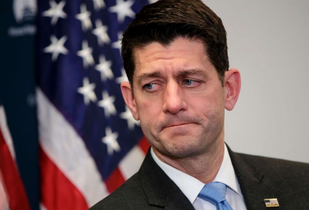 PHOTO:House Speaker Paul Ryan of Wis., pauses as he speaks to reporters on Capitol Hill, March 20,2018. 