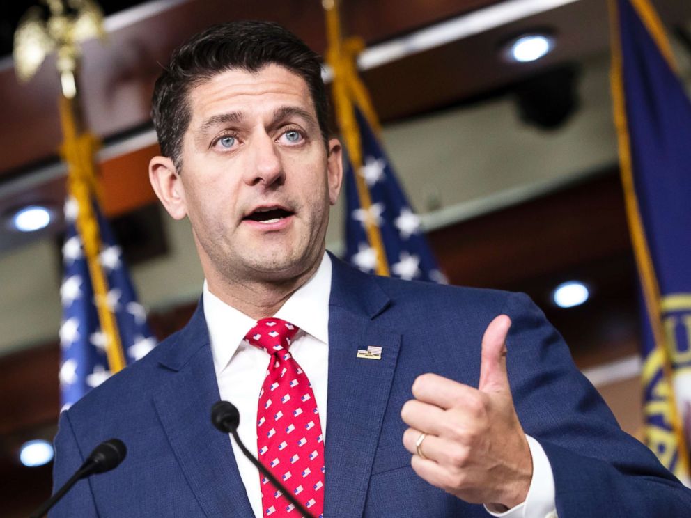 PHOTO: Speaker of the House Paul Ryan, talks to reporters following a GOP strategy session on Capitol Hill in Washington, July 17, 2018.