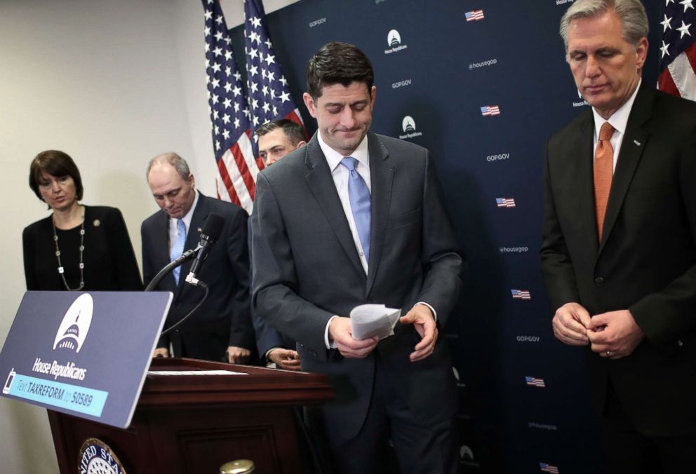 PHOTO: Speaker of the House Paul Ryan departs a press conference following a meeting of the House Republican caucus at the U.S. Capitol, Feb. 6, 2018 in Washington, D.C. Ryan fielded a range of questions including funding for the federal government.