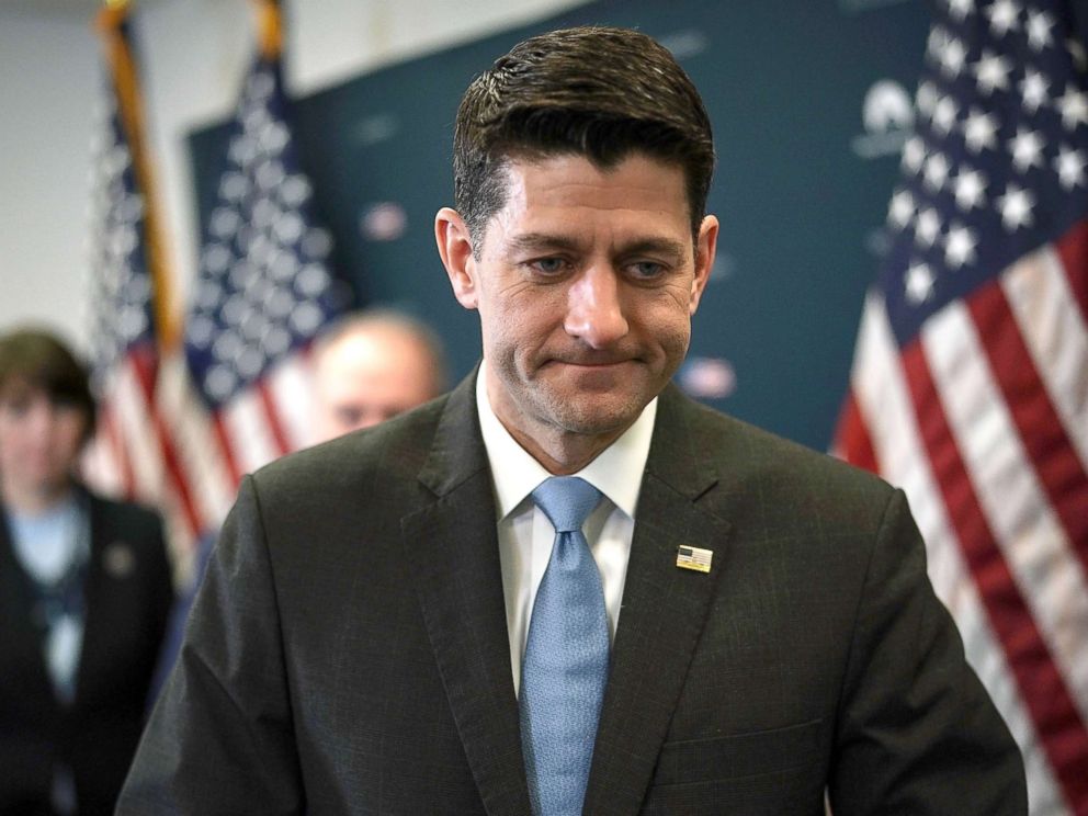 PHOTO: Speaker of the House Rep. Paul Ryan (R-WI) leaves after a news briefing after the weekly House Republican Conference meeting March 20, 2018 at the Capitol in Washington, DC.