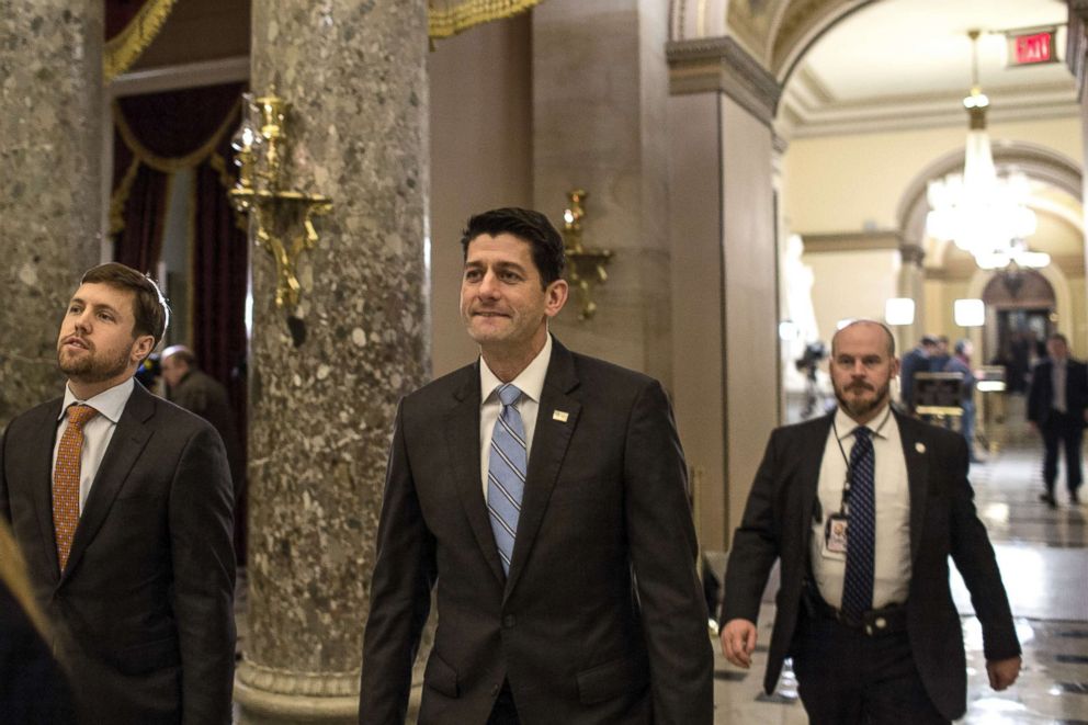 PHOTO: Paul Ryan leaves the House Chamber following a vote to fund the U.S. Government, Feb. 9, 2018. 