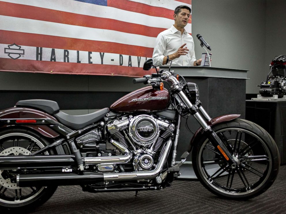 PHOTO: House Speaker Paul Ryan speaks during a news conference following a tour of the Harley-Davidson Inc. facility in Menomonee Falls, Wis., Sept. 18, 2017.