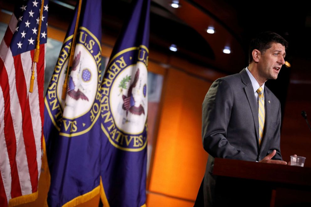 PHOTO: Speaker of the House Paul Ryan speaks with reporters during his weekly news conference on Capitol Hill in Washington, June 21, 2018.
