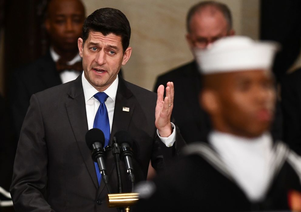 PHOTO: Speaker of the United States House of Representatives Paul Ryan speaks inside the Rotunda of the U.S. Capitol, Dec. 3, 2018 in Washington.