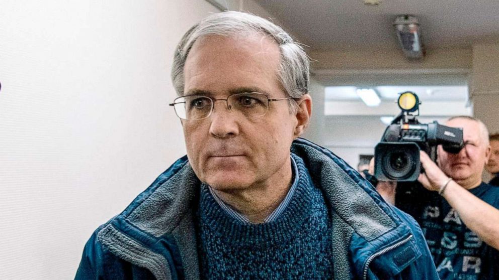 PHOTO: Paul Whelan, a former US Marine accused of espionage and arrested in Russia in December 2018, is escorted for a hearing to decide to extend his detention at the Lefortovo Court in Moscow, on Oct. 24, 2019.