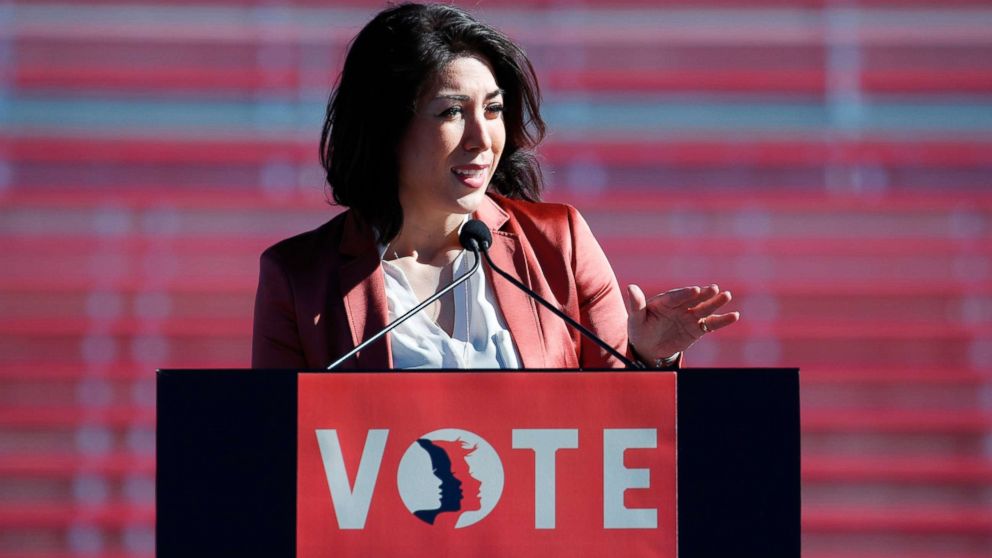 Rep. Paulette Jordan speaks during a women's march rally in Las Vegas, Jan. 21, 2018.