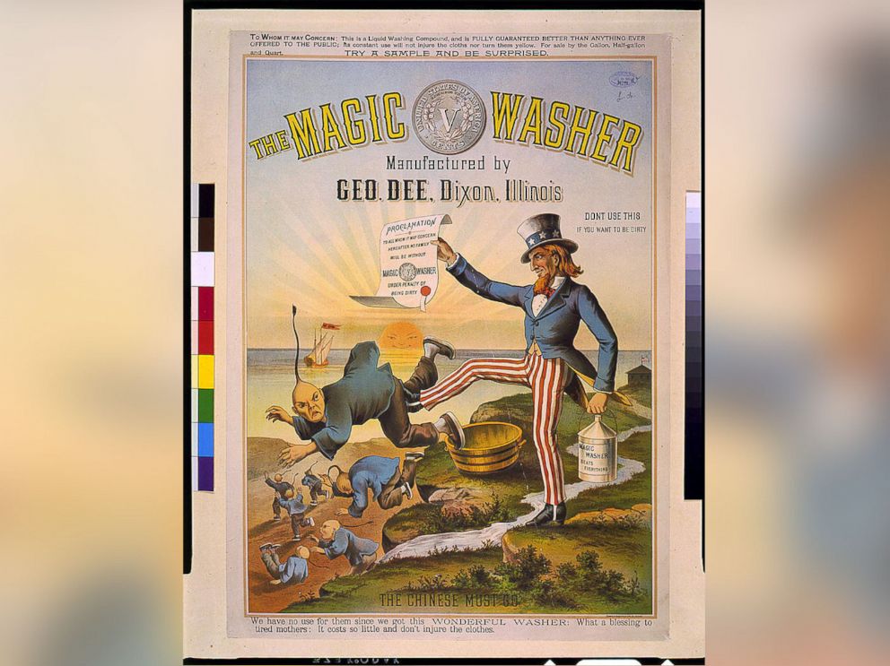 PHOTO: This 1886 illustration of Uncle Sam kicking out the Chinese was made four years after the U.S. passed the Chinese Exclusion Act.