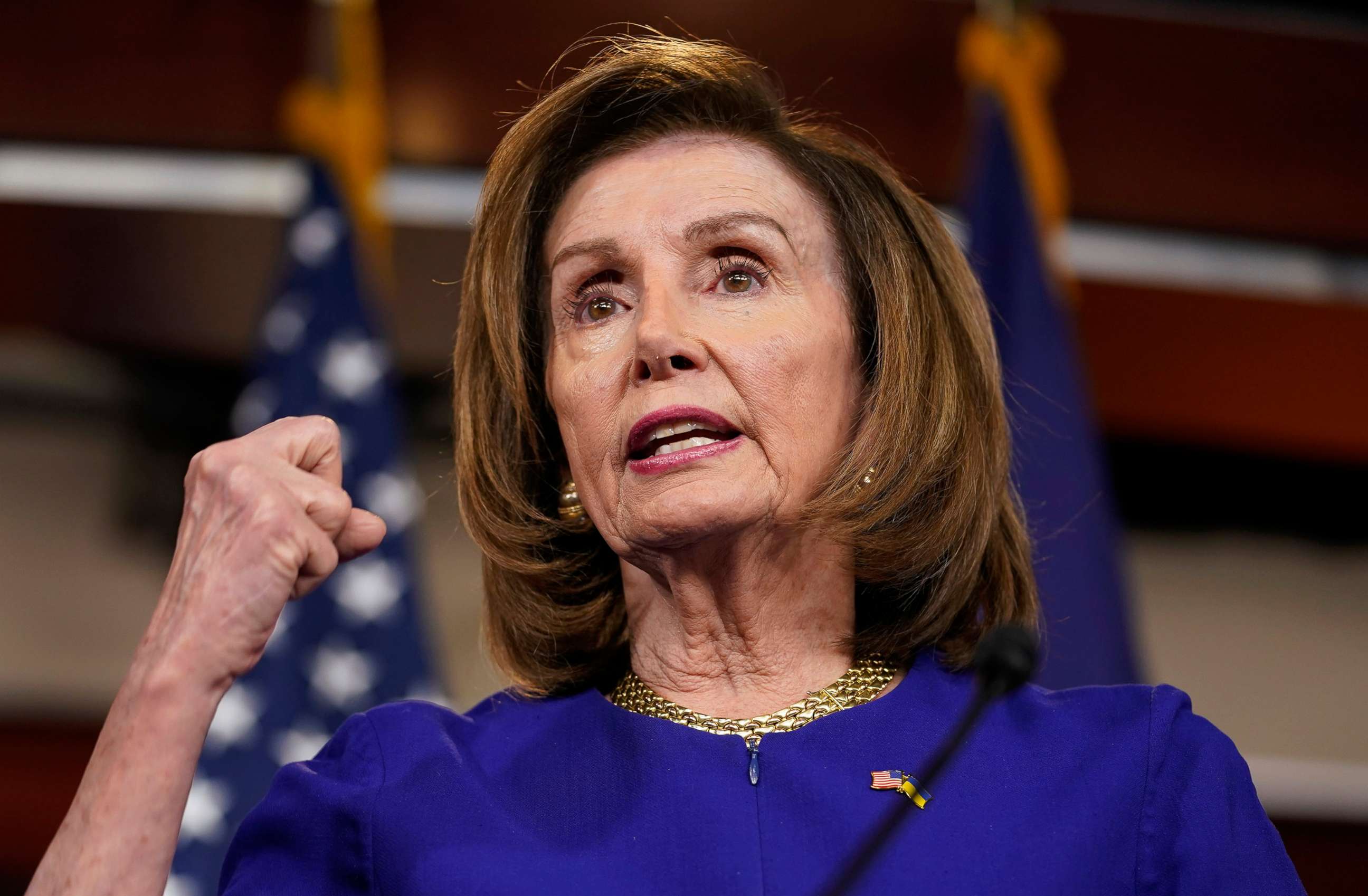 PHOTO: House Speaker Nancy Pelosi speaks during her weekly news conference on Capitol Hill in Washington, D.C., March 31, 2022. 