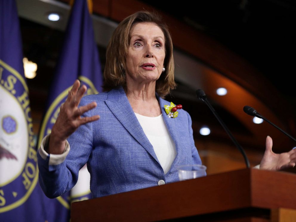 PHOTO: Speaker of the House Nancy Pelosi (D-CA) holds her weekly press conference at the U.S. Capitol Visitors Center July 26, 2019 in Washington, DC.