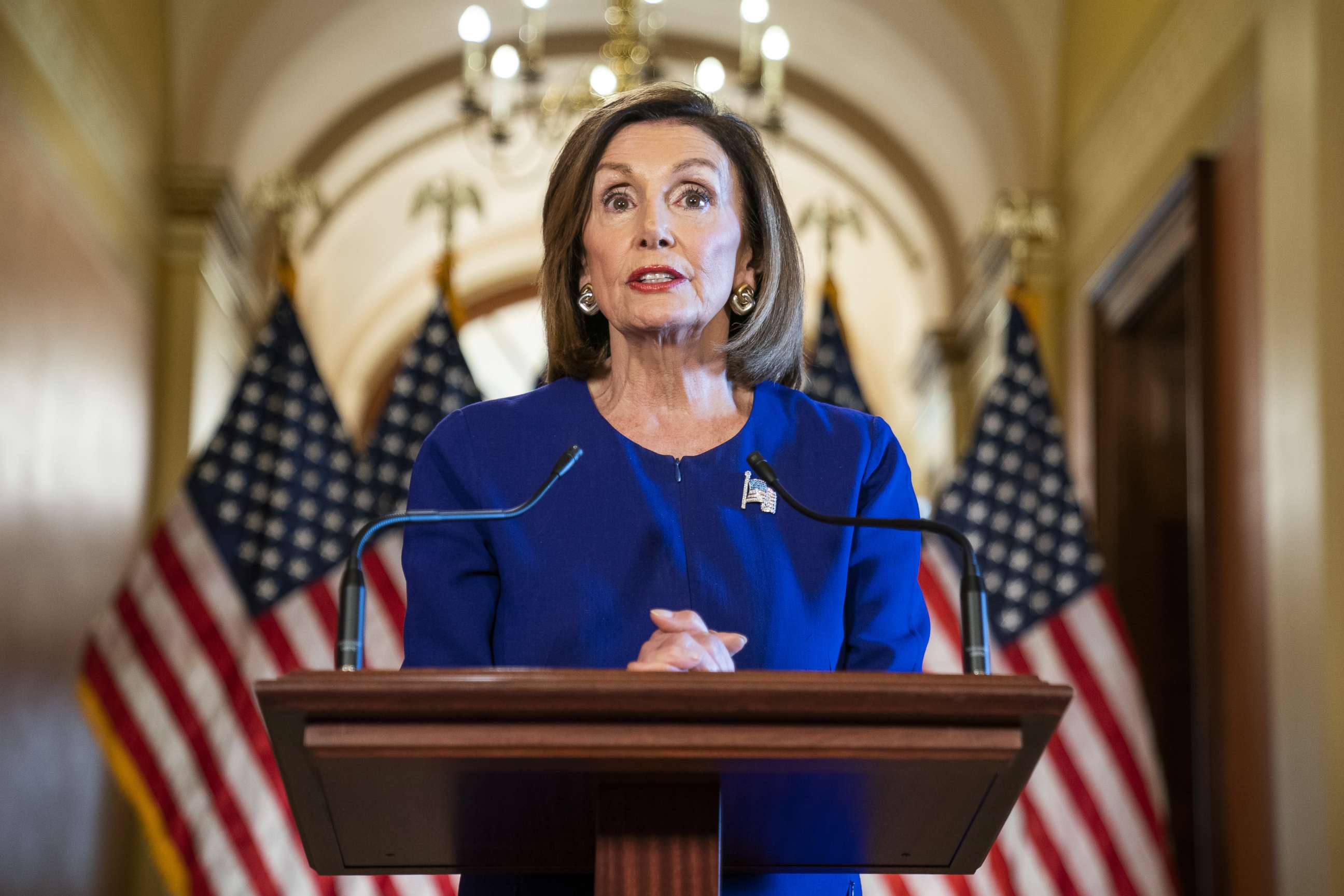 PHOTO: U.S. House Speaker Nancy Pelosi, a Democrat from California, speaks during a news conference at the U.S. Capitol in Washington, D.C., Sept. 24, 2019.