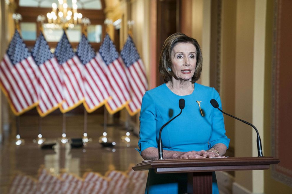 PHOTO: House Speaker Nancy Pelosi speaks during a news conference on Capitol Hill in Washington, March 13, 2020.