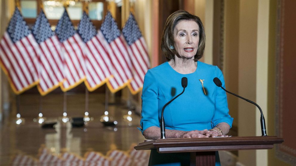 PHOTO: U.S. House Speaker Nancy Pelosi speaks during a news conference on Capitol Hill in Washington, D.C., U.S., on Friday, March 13, 2020.