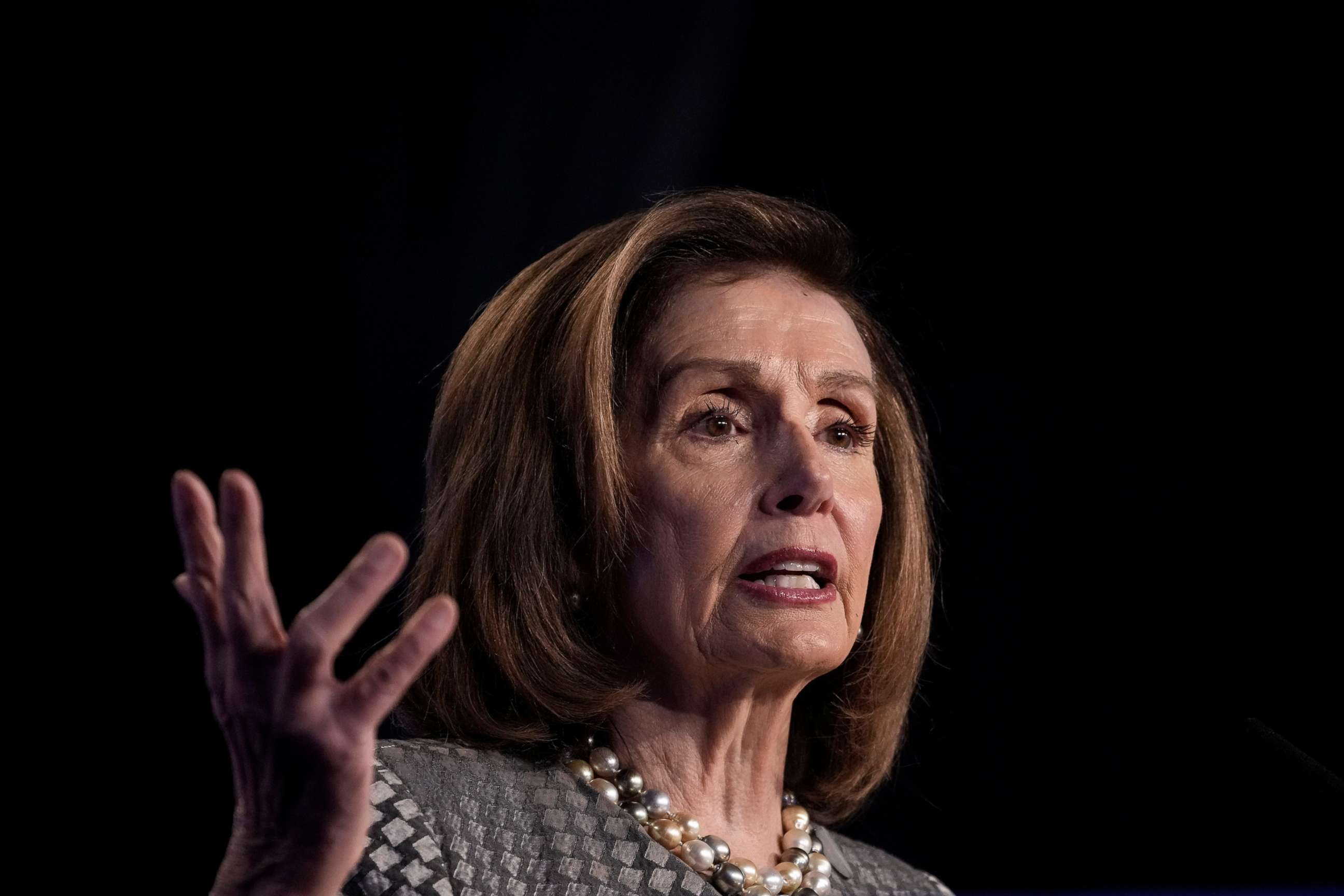 PHOTO: Speaker of the House Nancy Pelosi speaks during the annual North Americas Building Trades Unions Legislative Conference at the Washington Hilton Hotel on April 5, 2022 in Washington, D.C. 