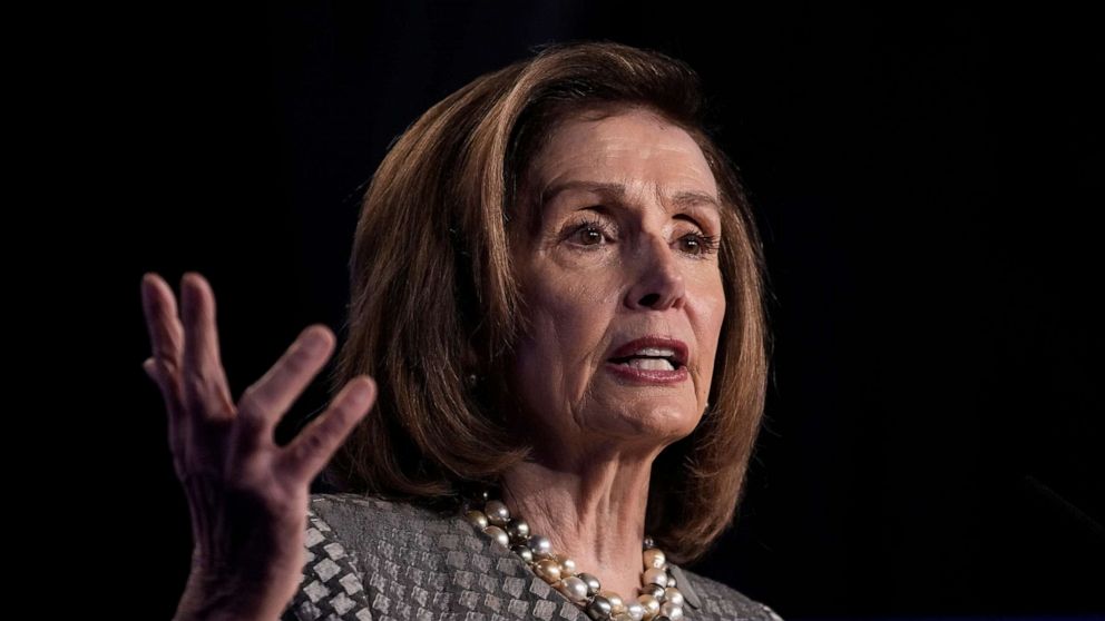 PHOTO: Speaker of the House Nancy Pelosi speaks during the annual North Americas Building Trades Unions Legislative Conference at the Washington Hilton Hotel on April 5, 2022 in Washington, D.C. 