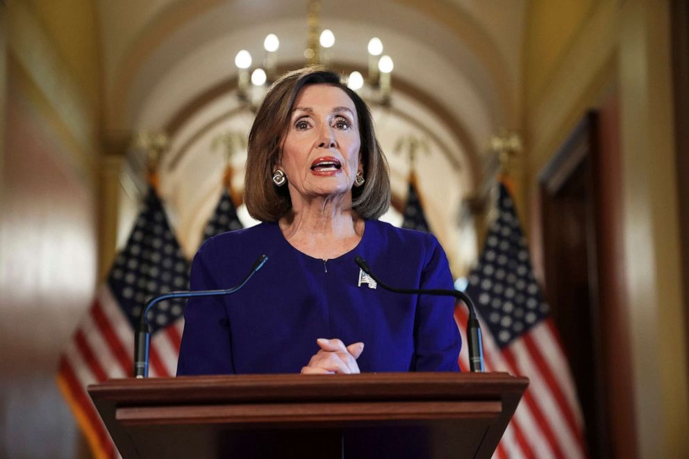 PHOTO: House Speaker Nancy Pelosi reads a statement announcing a formal impeachment inquiry into President Donald Trump, on Capitol Hill in Washington, Sept. 24, 2019.