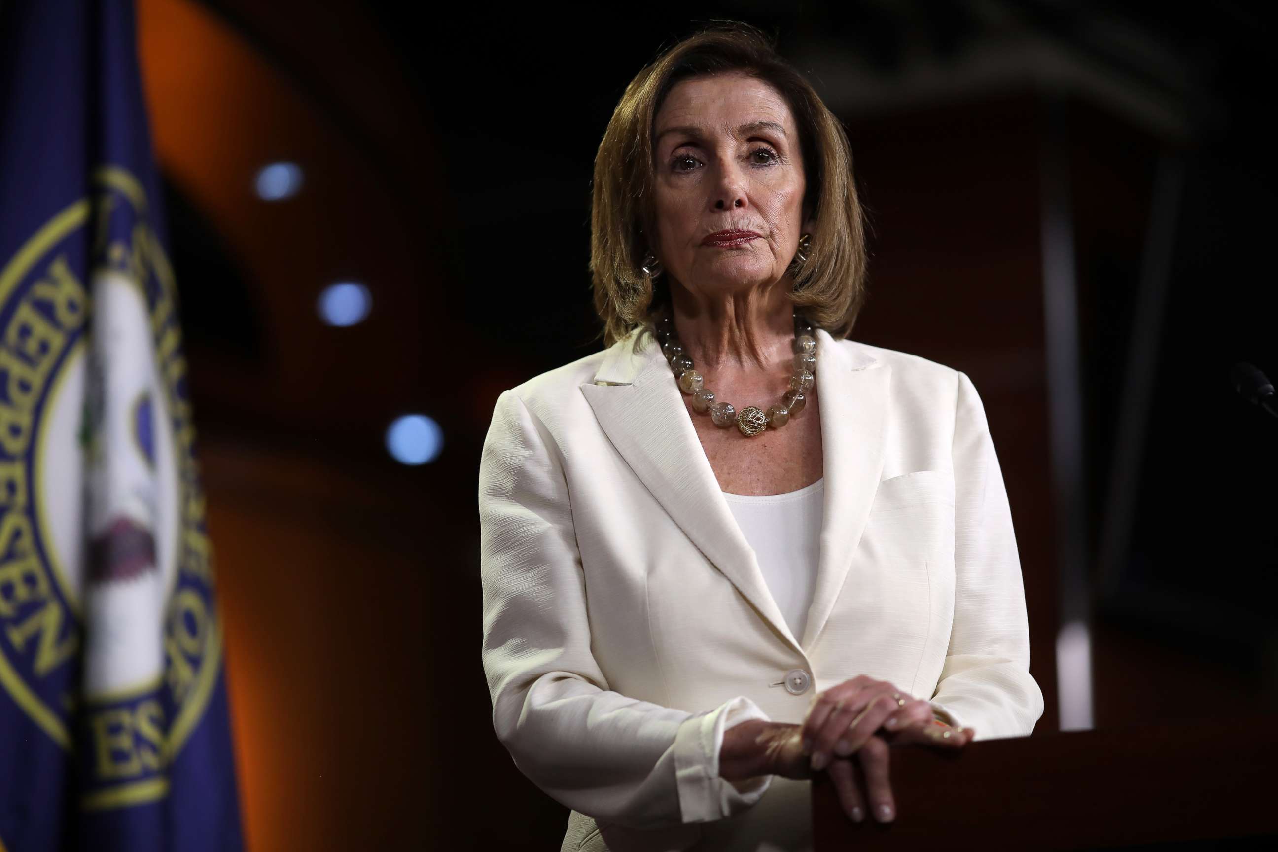 PHOTO: Speaker of the House Nancy Pelosi (D-CA) answers questions during a press conference at the Capitol, July 11, 2019.