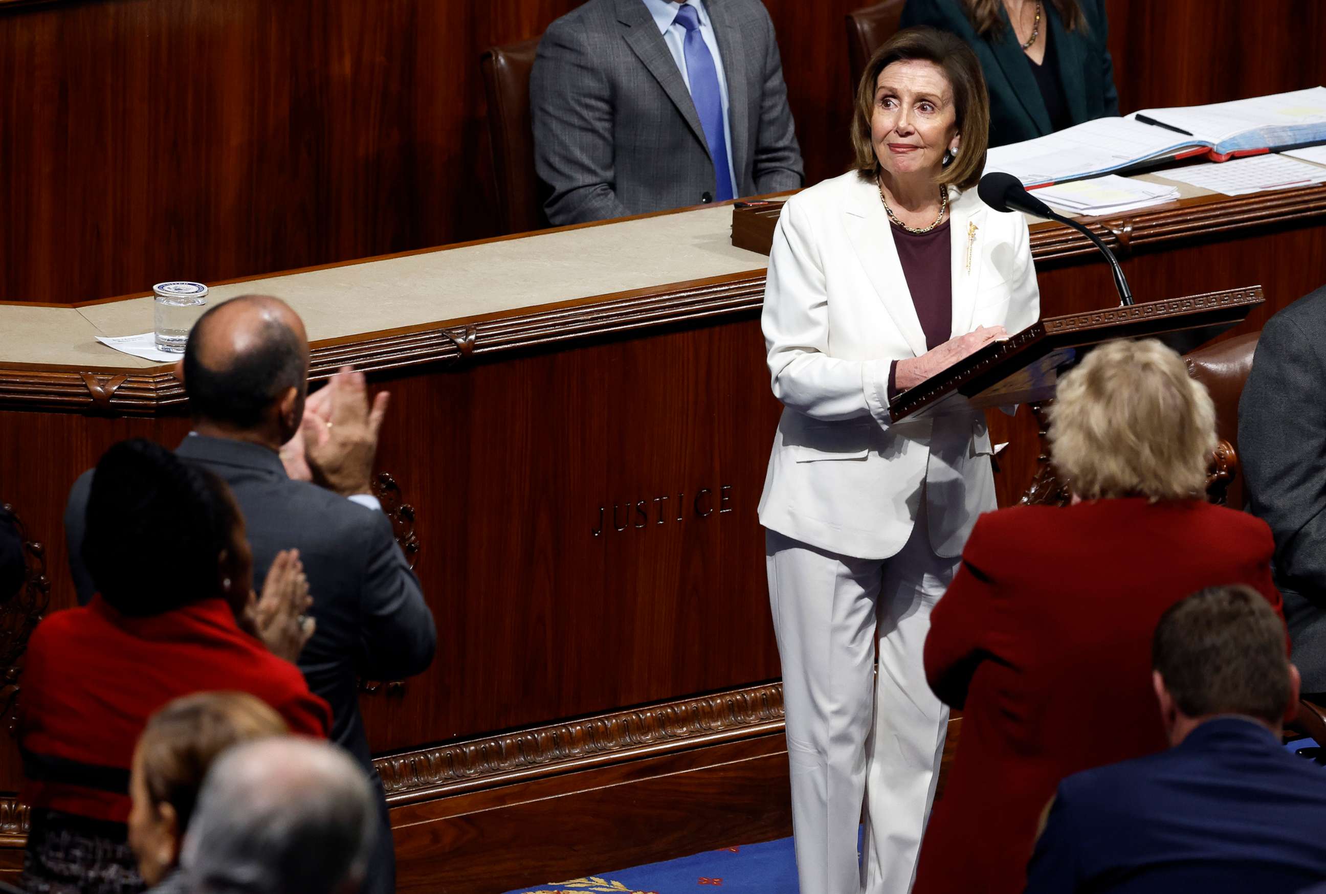 PHOTO: Speaker of the House Nancy Pelosi delivers remarks from the House Chambers of the Capitol Building, Nov. 17, 2022.