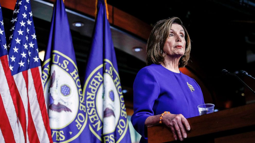 PHOTO: Speaker of the House Nancy Pelosi speaks ahead of a House vote on a war powers resolution, as she addresses her weekly news conference at the U.S. Capitol in Washington, D.C., Jan. 9, 2020.