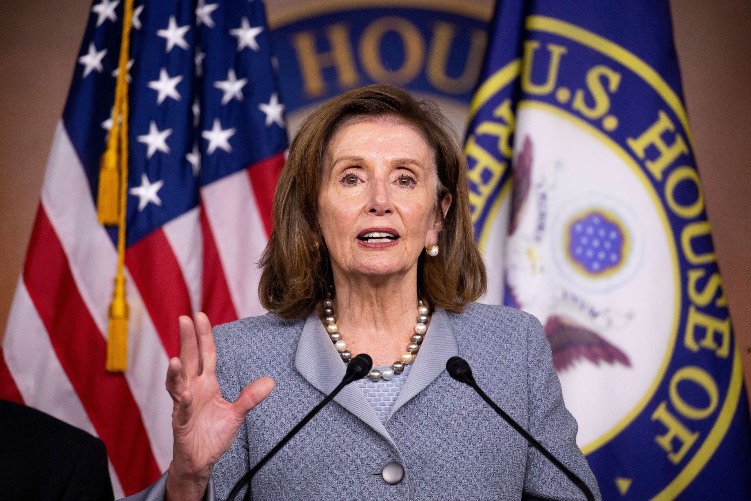 PHOTO: Speaker of the House Nancy Pelosi speaks during a news conference held to introduce the 'Protecting Our Democracy Act' on Capitol Hill, Sept. 21, 2021. 