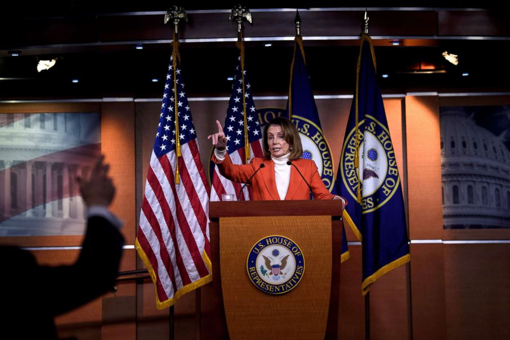 PHOTO: House Minority Leader Nancy Pelosi (D-CA) speaks to reporters on Capitol Hill, Nov. 15, 2018.