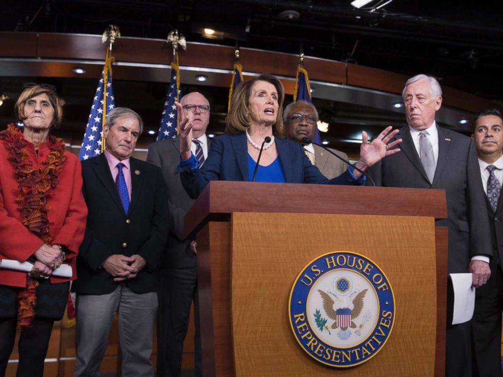 PHOTO: House Minority Leader Nancy Pelosi, D-Calif. speaks during a news conference on Capitol Hill, Jan. 19, 2018.