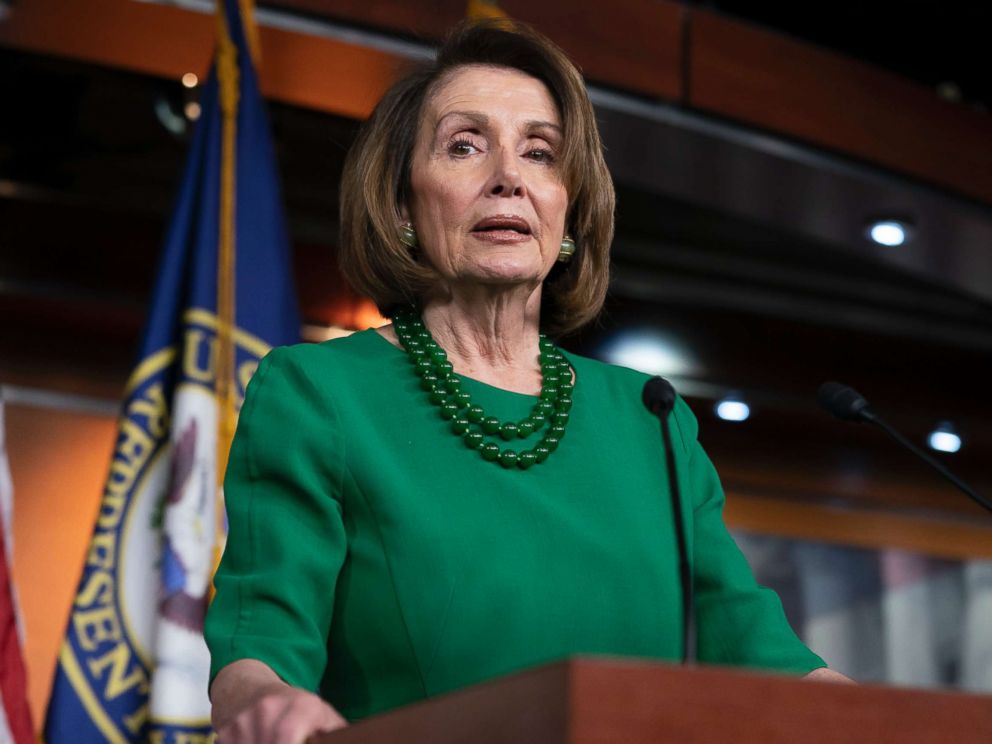 PHOTO: House Democratic Leader Nancy Pelosi of California, talks to reporters as Congress tries to pass legislation that would avert a partial government shutdown, at the Capitol, Dec. 20, 2018.
