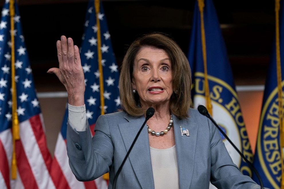 PHOTO: Speaker of the House Nancy Pelosi, D-Calif., speaks on Capitol Hill, May 9, 2019.