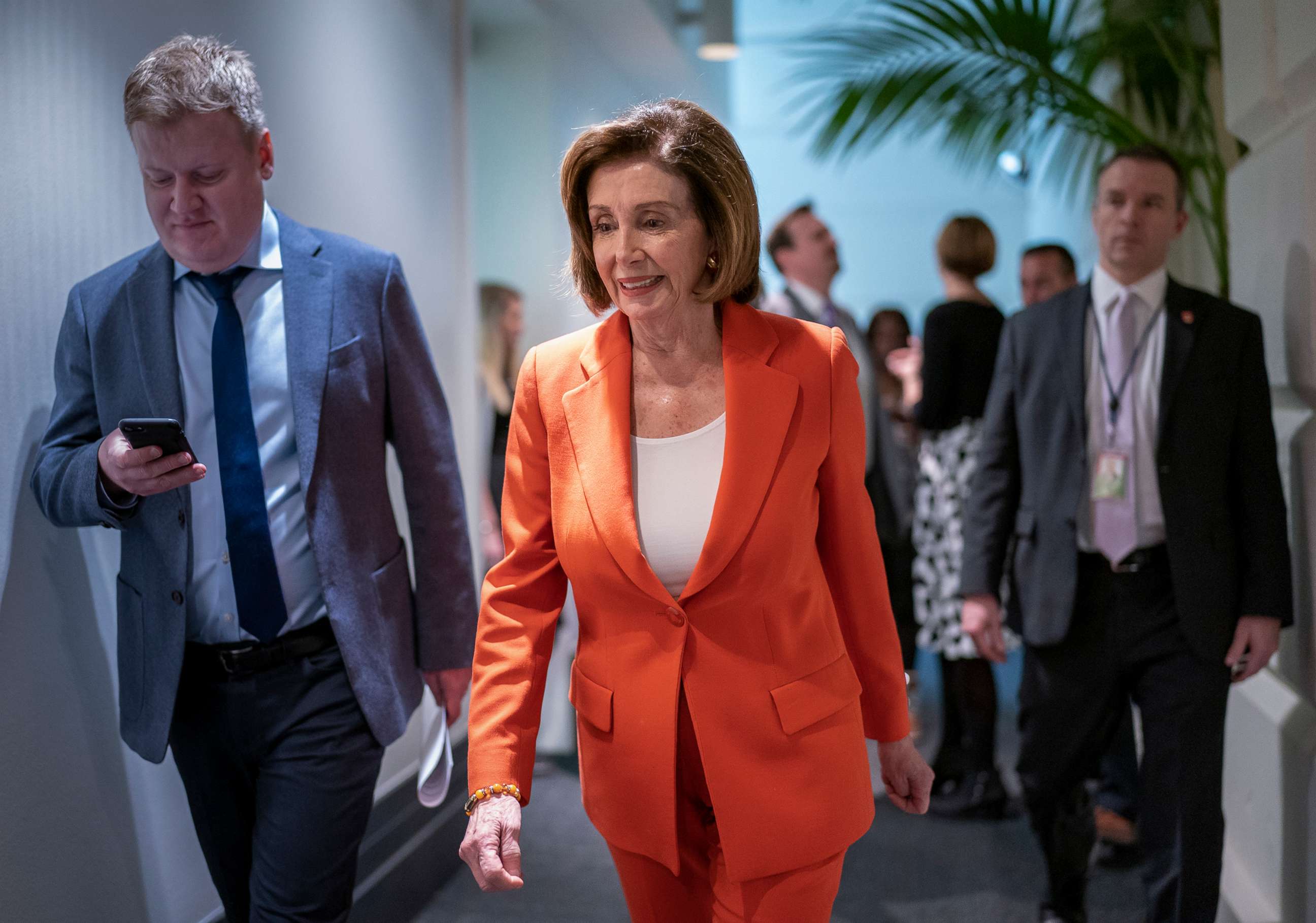 PHOTO: Speaker of the House Nancy Pelosi arrives for a meeting with fellow Democrats on Capitol Hill in Washington, D.C., Feb. 26, 2020.