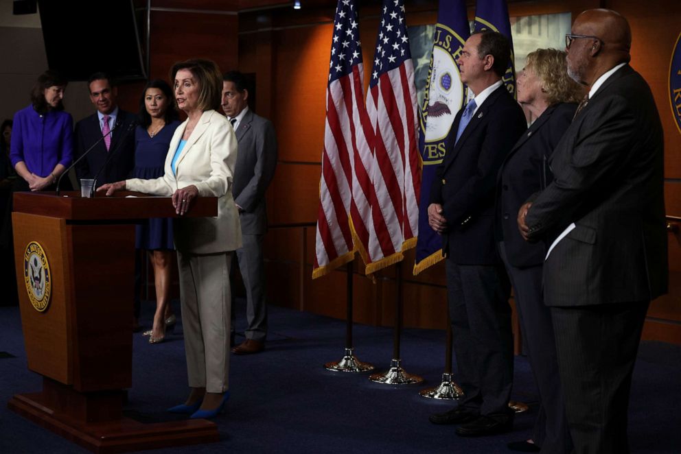 PHOTO: Speaker of the House Rep. Nancy Pelosi speaks during a weekly news conference at the U.S. Capitol, July 1, 2021, in Washington, DC.