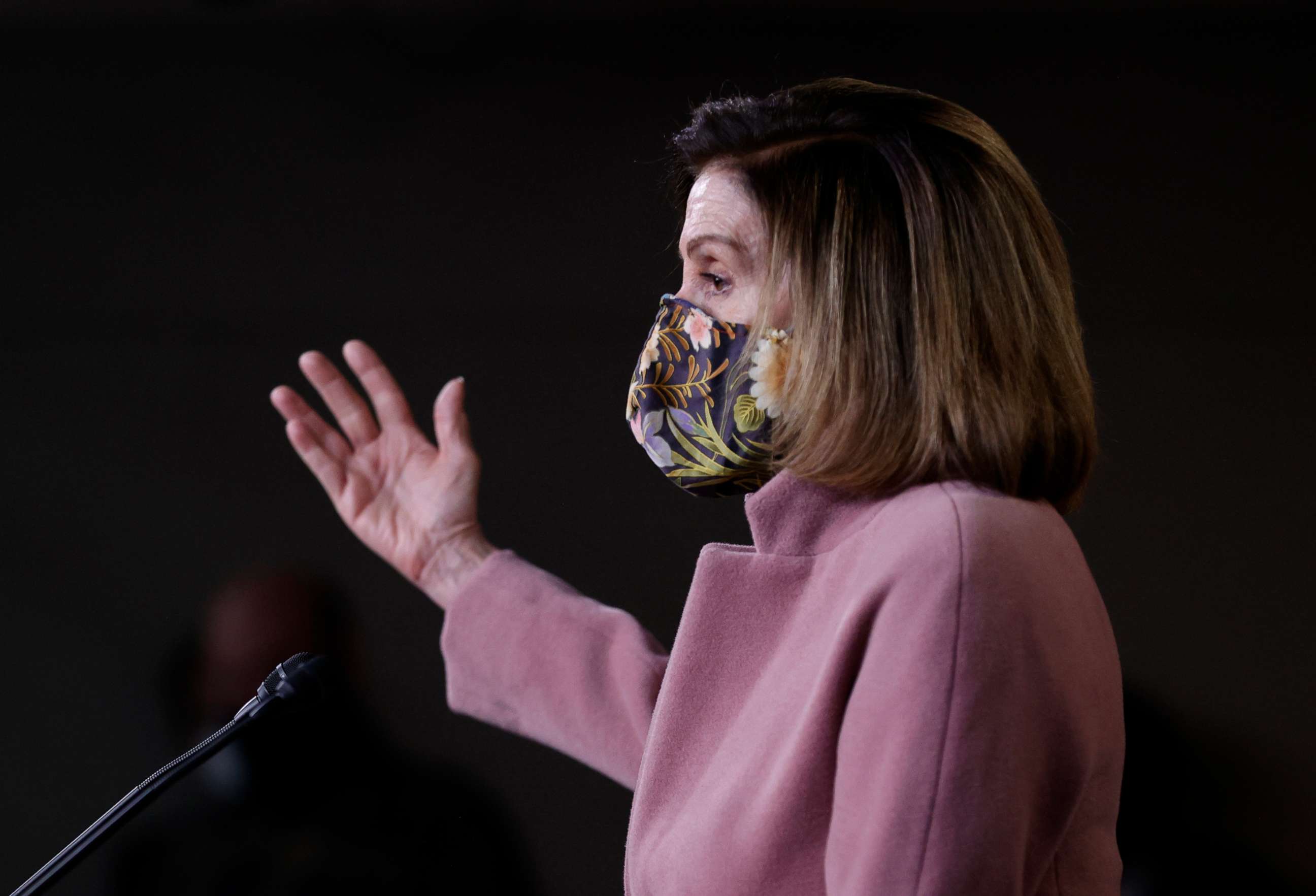 PHOTO: House Speaker Nancy Pelosi speaks during her first weekly news conference under the new Biden administration on Jan. 21, 2021 in Washington, D.C.