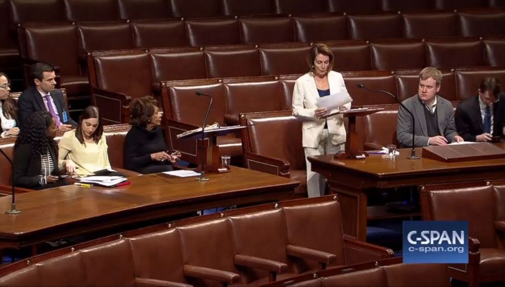 PHOTO: Leader Nancy Pelosi spoke on the House Floor this morning, Feb. 7, 2018, to address the emerging bipartisan caps deal in the Senate, pointing to several "Democrat priorities" but drawing the line over Dreamers.