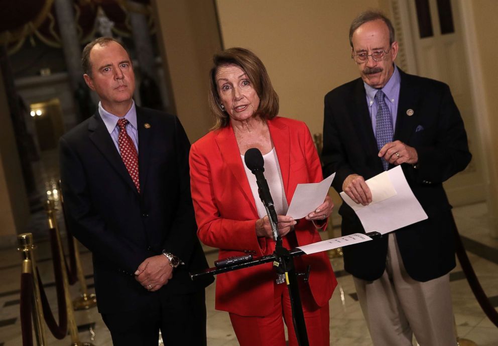 PHOTO: House Minority Leader Nancy Pelosi speaks at a press conference at the Capitol, July 23, 2018.