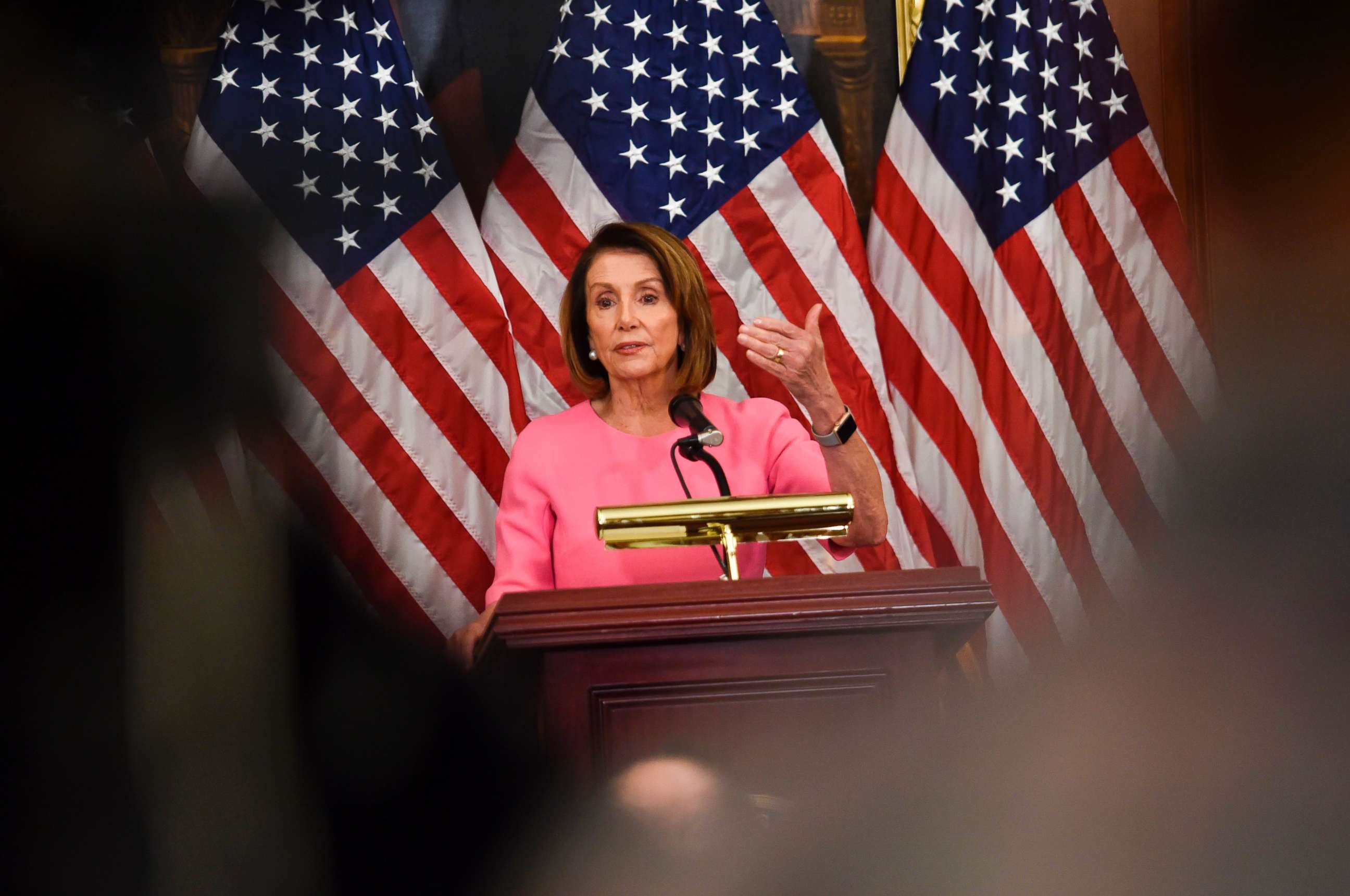 PHOTO: House Minority leader Nancy Pelosi speaks during a press conference after Democrats took back control of the house in Washington, D.C., Nov. 7, 2018.