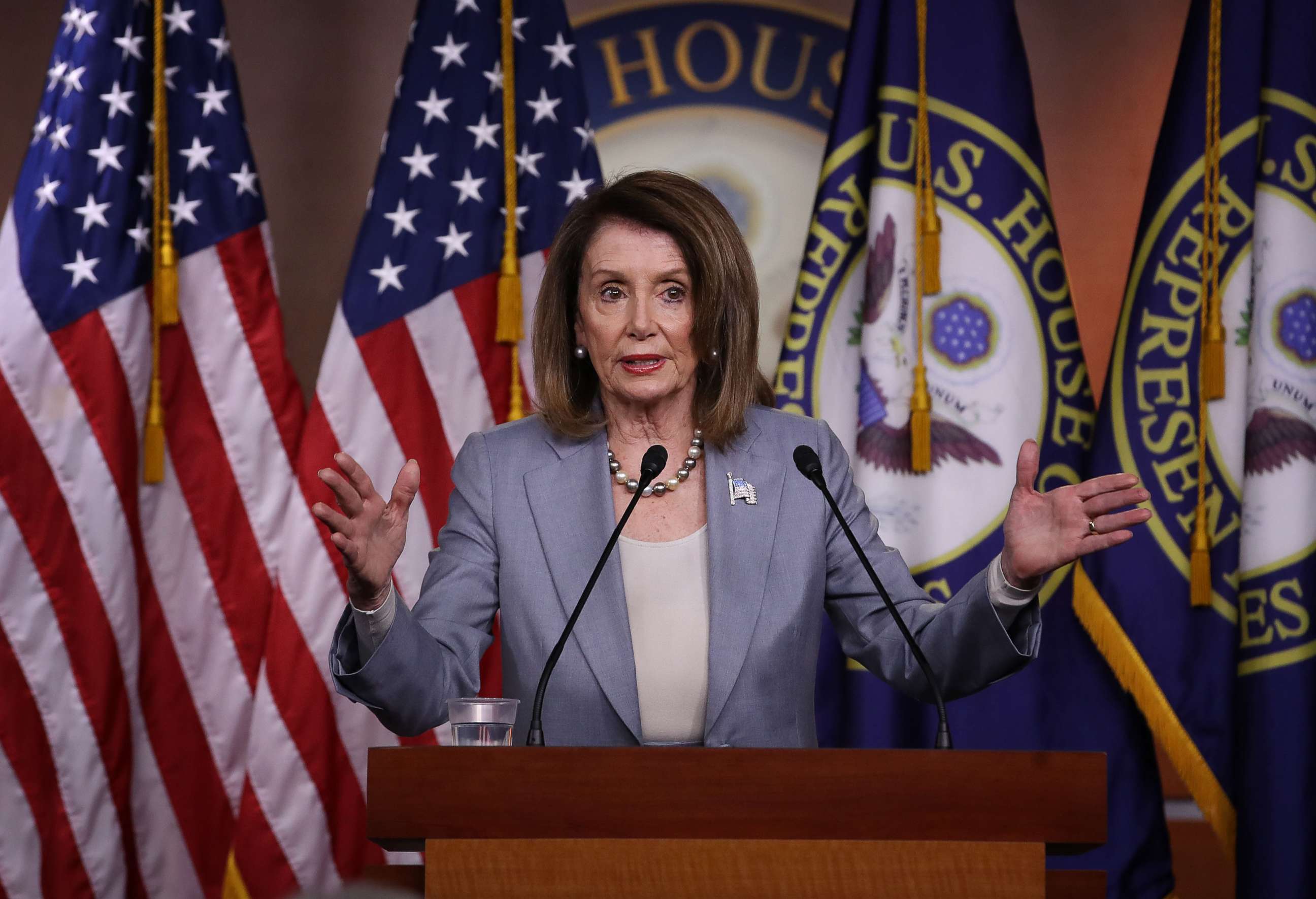 PHOTO: Speaker of the House Nancy Pelosi (D-CA) answers questions during a press conference at the Capitol, May 9, 2019.