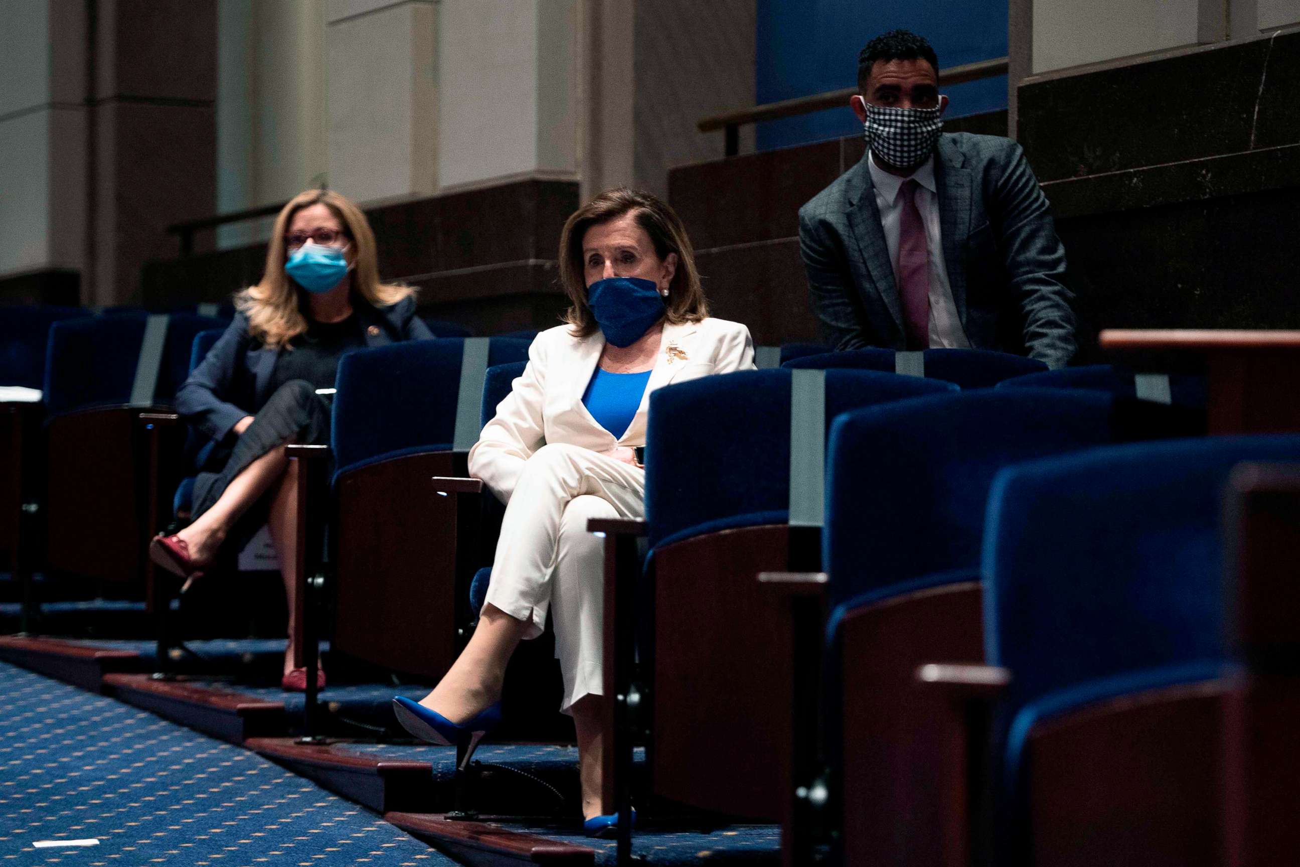 PHOTO: Speaker of the House Nancy Pelosi (D-CA) listens during a hearing on Capitol Hill of the House Judiciary committee, June 10, 2020, in Washington, DC. 