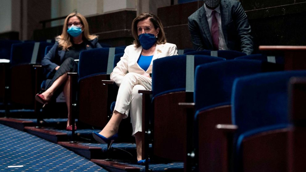 PHOTO: Speaker of the House Nancy Pelosi (D-CA) listens during a hearing on Capitol Hill of the House Judiciary committee, June 10, 2020, in Washington, DC. 