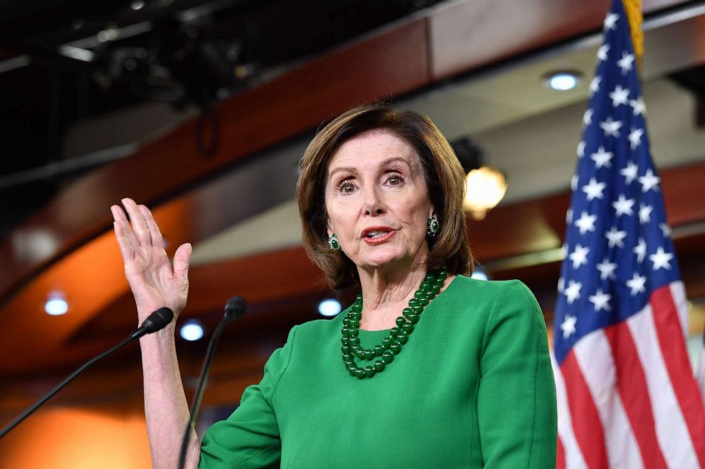 PHOTO: House Speaker Nancy Pelosi speaks to the media during her weekly briefing, March 12, 2020, on Capitol Hill in Washington, DC.