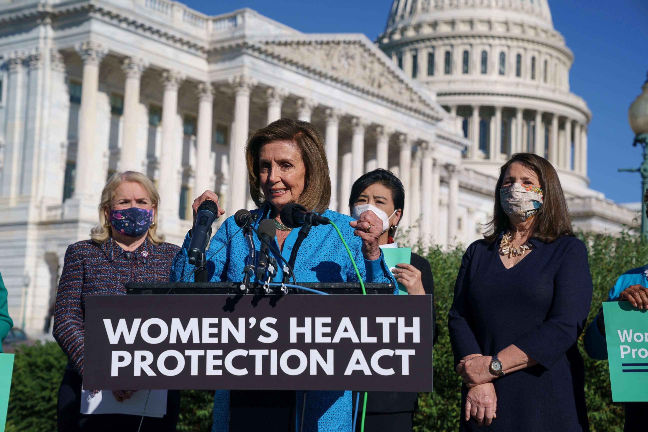 PHOTO: House Speaker Nancy Pelosi holds a news conference at the U.S. Capitol just before a House vote on legislation aimed at guaranteeing a woman's right to an abortion, a response to a Texas law that has placed that access under threat, Sept. 24, 2021.