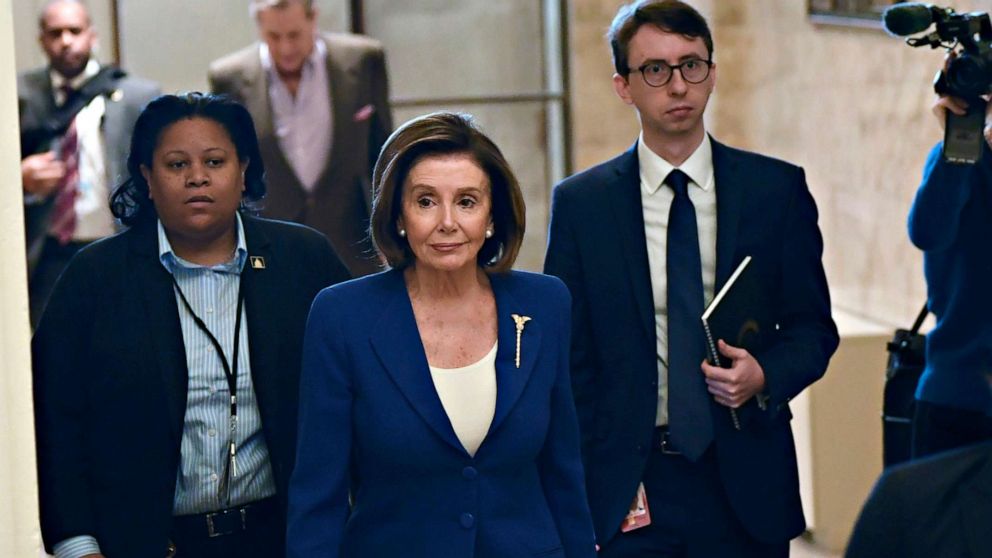 PHOTO: House Speaker Nancy Pelosi arrives on Capitol Hill, in Washington, March 27, 2020.