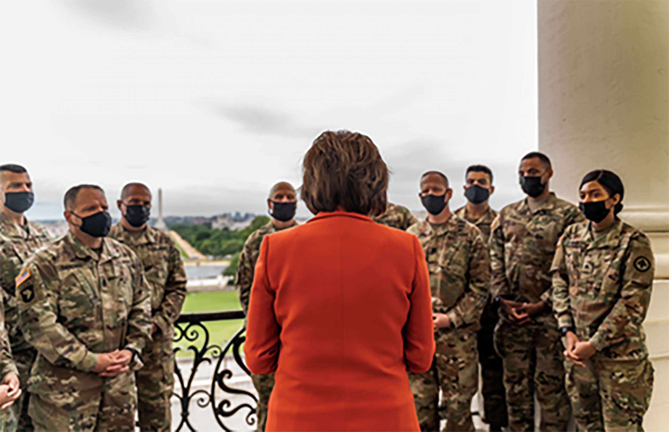 PHOTO: Speaker Pelosi thanks members of the National Guard for their service on the Speaker’s Balcony of the Capitol, May 24, 2021.